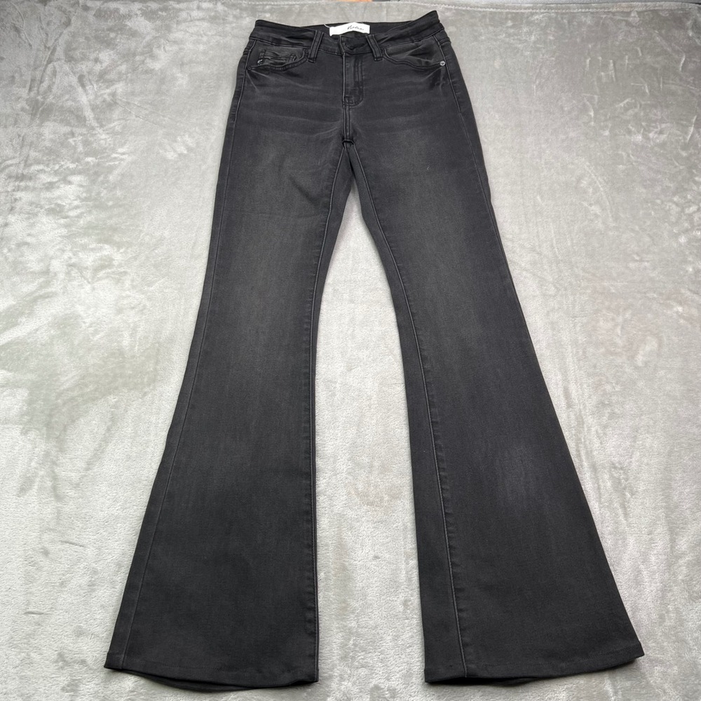 KanCan Flared Jeans Women 24 Black Dark Wash Stretch High Rise Preppy Boho Denim